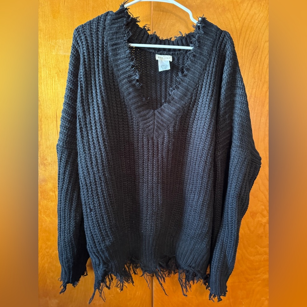 Main Strip Black Fringe V-Neck Sweater